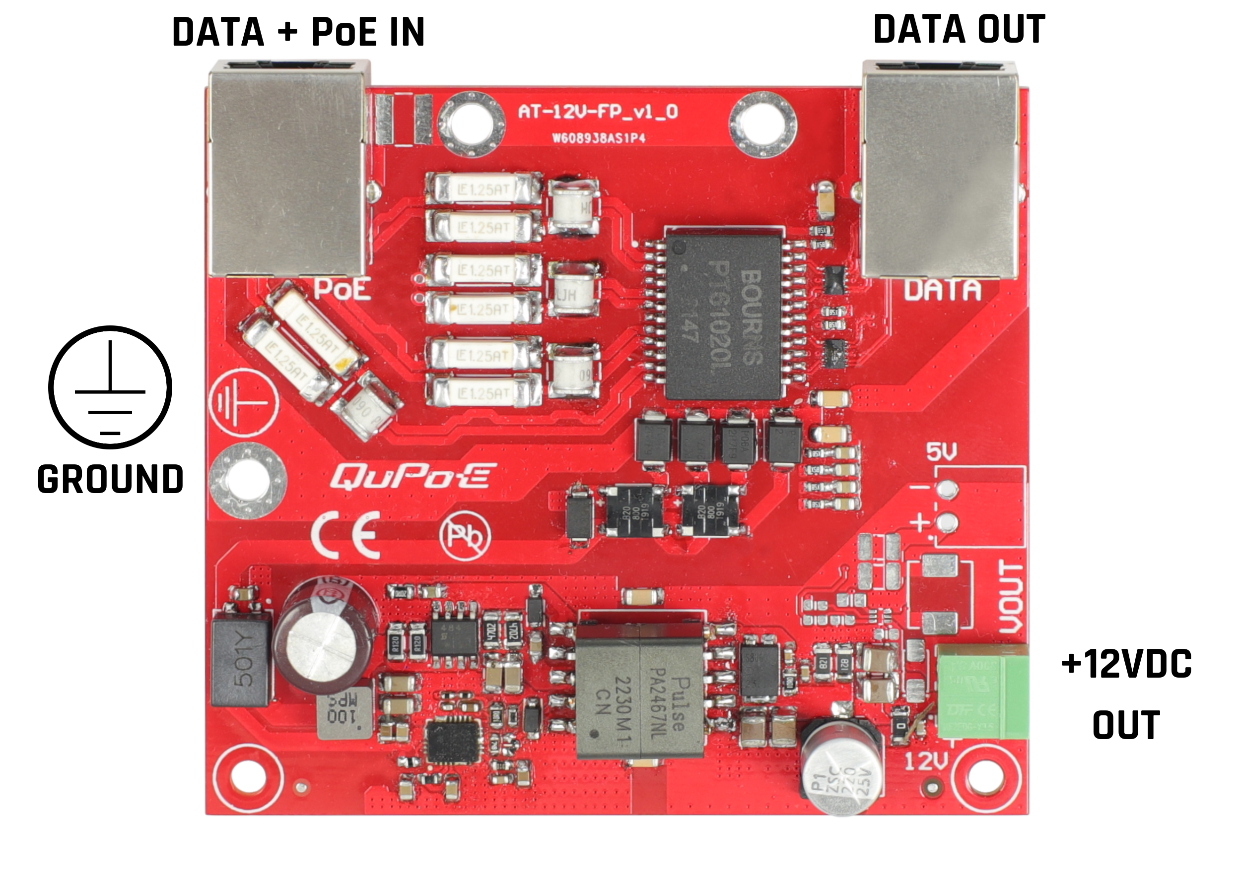 Working scheme of QuPoE AT-12V-FP - 802.3at Splitter & Lightning arrester