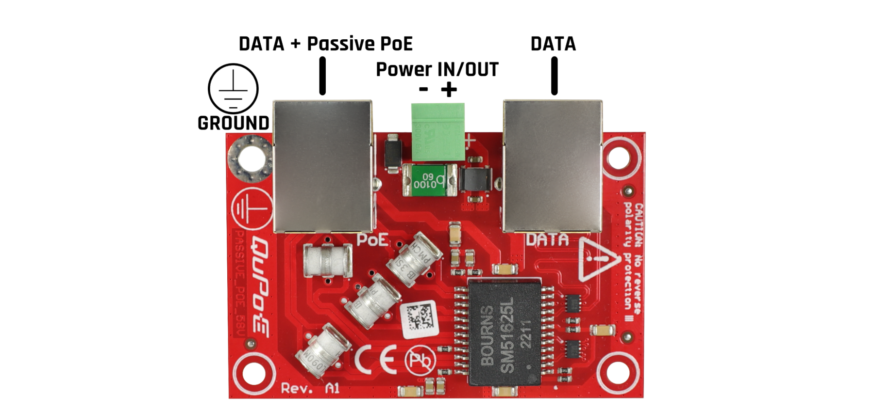 Working scheme of QuPoE PAS-FP - Passive PoE Splitter & Lightning arrester
