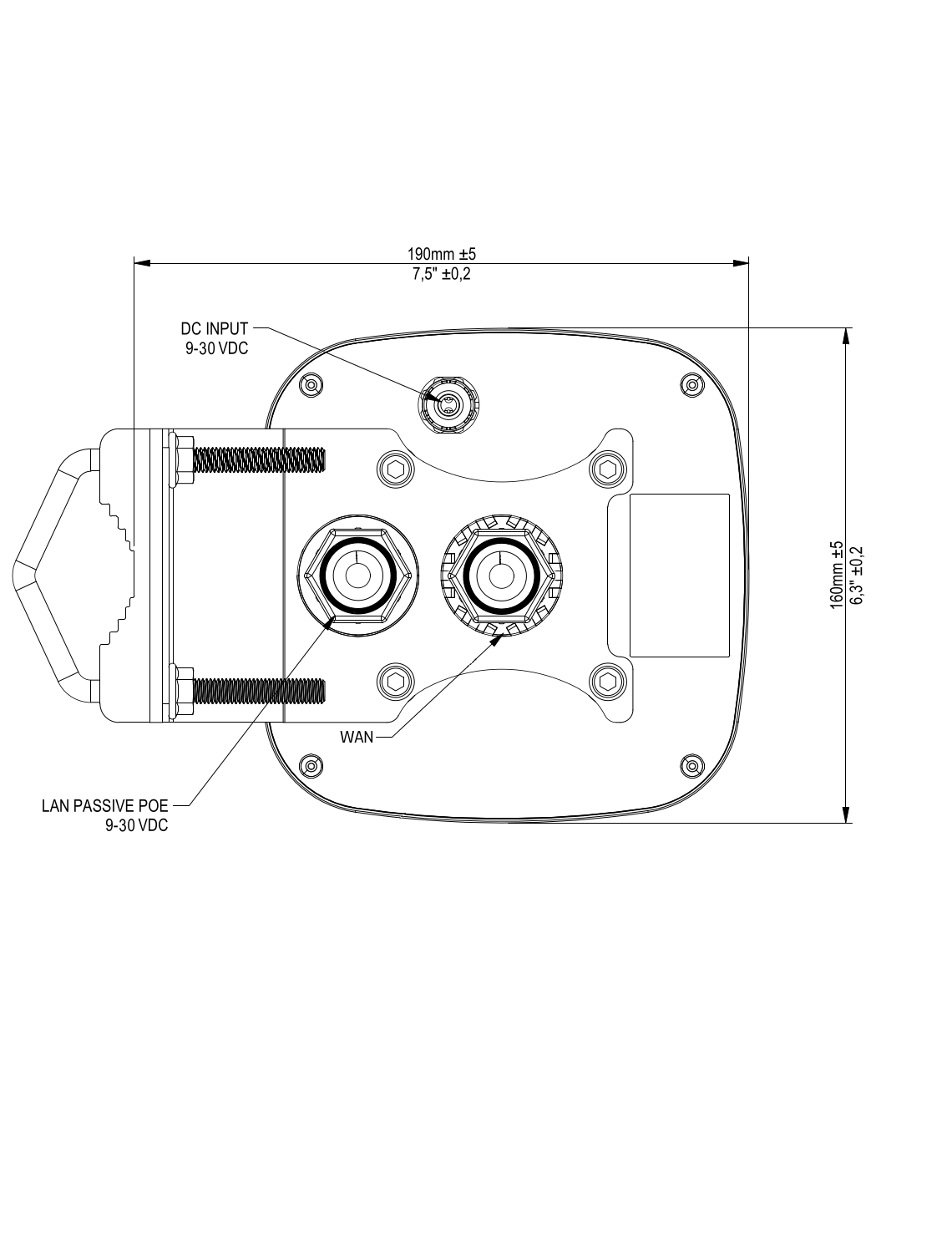 Dimensions of QuSpot for RUT2xx ver. Global 2xRJ45 QuPS2 QuSpot for RUT2xx ver. Global 2xRJ45 QuPS2
